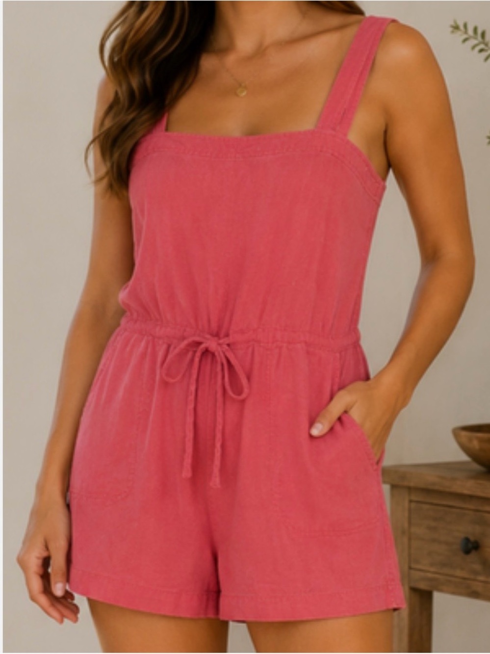 GAP Linen Blend Pink Romper